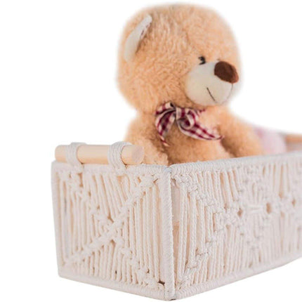 Pure Hand-Woven Square Storage Basket Desktop Organizer for Cosmetics Snacks