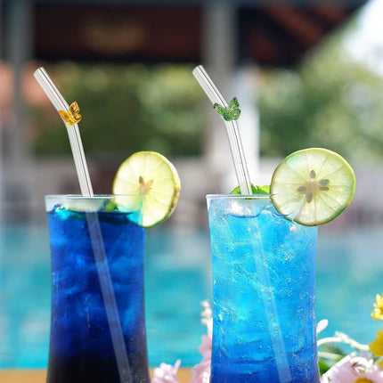 8pcs Colourful Butterfly Glass Straw Reusable Heat Resistant Proof MultiColours