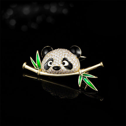 High-End Cute Panda Brooch Bamboo Animal Pin Chinese Style Corsage for Men Women