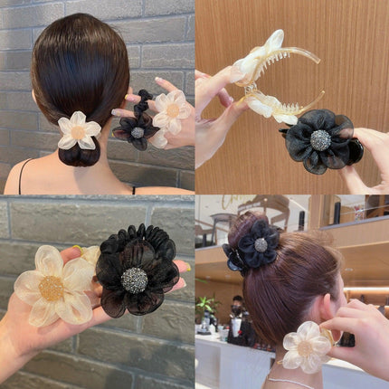 Women Gauze Flower hairband Mesh Bow Hair Claw Hair Grab Clip Hair Accessories - Aimall