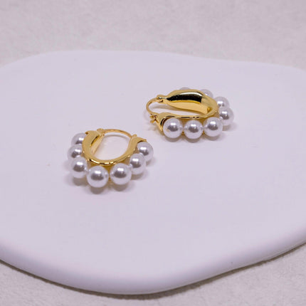 Pearl Hoop Earrings for Women Simple Fashion Brass Unique Statement Jewelry