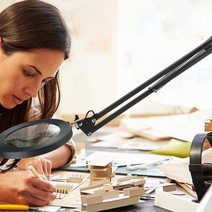 LED Magnifying Desk Lamp Eye Protection Long Arm Foldable Light Reading Repair