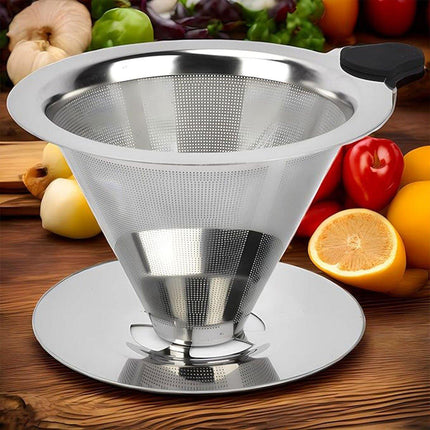 Stainless Steel Double Layer Hand Coffee Filter 600 Mesh Paper-Free Tea Funnel