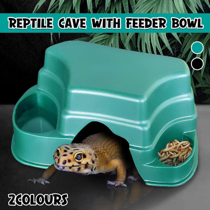 Plastic Reptile Hide Box Cave with Food Basin Easy Clean Snake Hiding Landscape