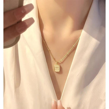 Titanium Steel Sunflower Square Charm Floral Necklace Gift For Woman Lady - Aimall