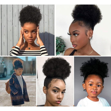 8 Inch Afro Wig Curly Ponytail Hairpiece Natural Puff Bun Hair Extension Black