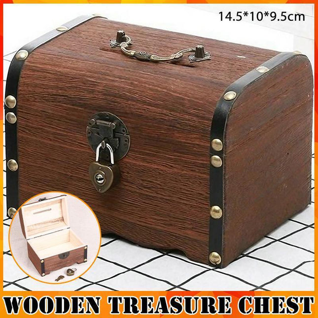 Wooden Treasure Chest Retro Money Storage Box Case Coin Piggy Bank Organizer - Aimall