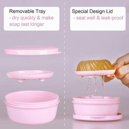 4PCS Round Portable Bathroom Soap Box Lid Travel Soap Holder Draining Soap Dish