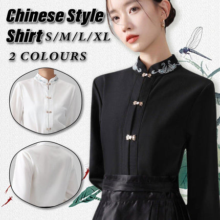 Chinese Style Women Autumn Standing Collar White Shirt Fashion Inner Tops