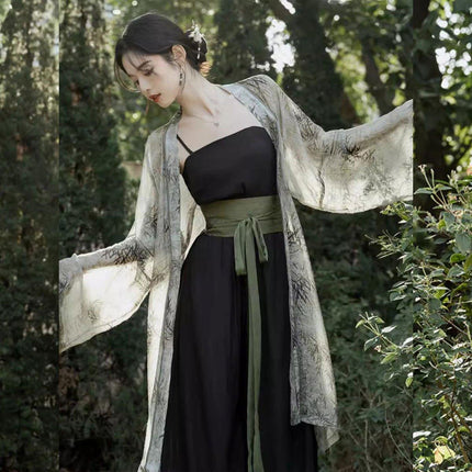 Women Chinese Song Style Hanfu Summer Zen Two-piece National Style Dress