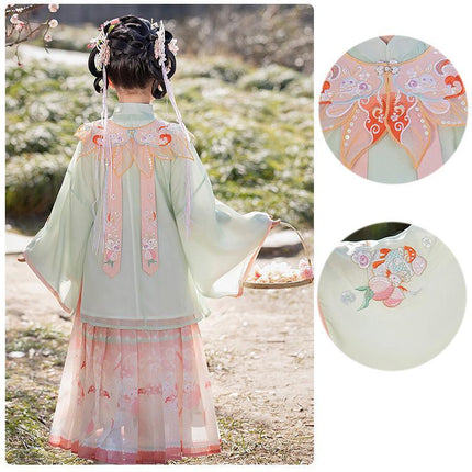 Girl Hanfu Dress Embroidered Floral Tang Suit Chinese Traditional Princess Sweet - Aimall