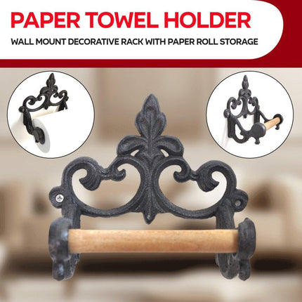 Vintage Iron Toilet Paper Towel Roll Holder Bathroom Wall Mount Rack Black New
