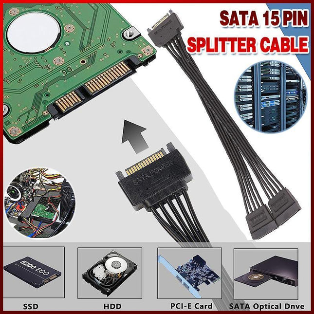 15 Pin SATA Power Y-Splitter Cable Adapter Extension 1 Male to 2 Female for HDD - Aimall