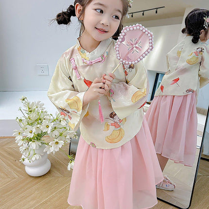Elegant Girl Cheongsam Skirt Set Traditional Chinese Hanfu Two-piece Outfit