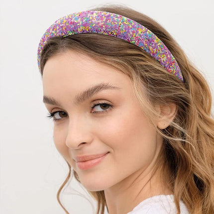Hairband Padded Sponge Sequin Women's Wide Hair Band Hoop Headband Fashion - Aimall