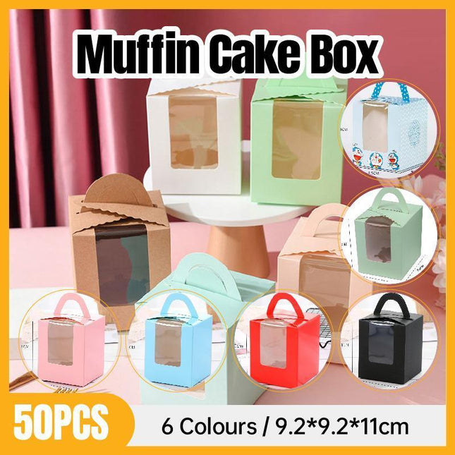 50 Pack Premium Cupcake Boxes with Window Thickened Cardboard Muffin Holders
