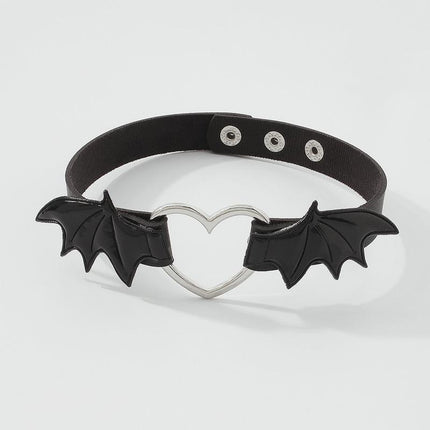 Black Choker Necklace with Gothic Punk Vampire Heart Wing Design