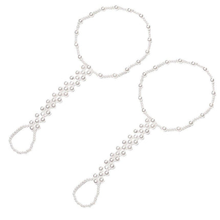 Womens Braided Anklet with Imitation Pearls Adjustable Fashion Anklet Jewelry