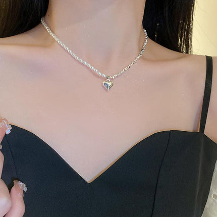 Elegant Simple Silver Heart Necklace with Freshwater Pearl Perfect Gift Jewelry