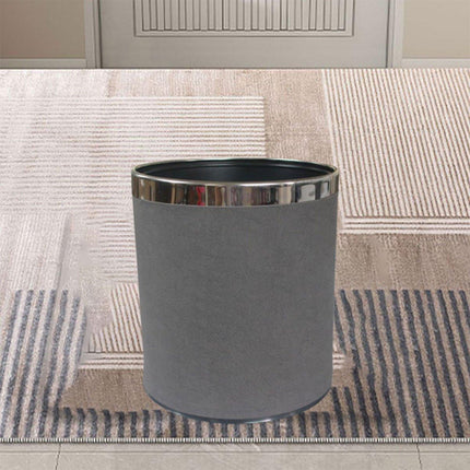 Durable Hotel Trash Bin Leather Wastebasket Office Room Metal Lining 26x22cm