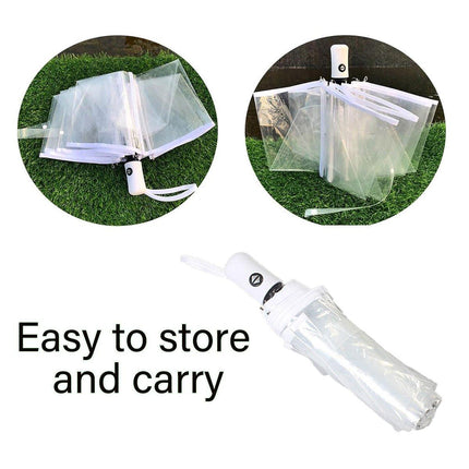 Transparent Folding Umbrella Compact Tri Fold Design Clear Rain Protection Cover