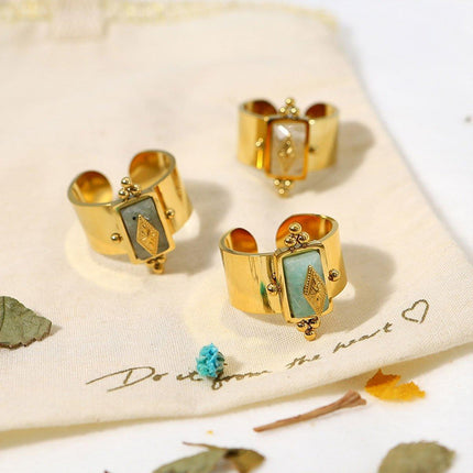 Female Titanium Steel Ring with Natural Stone Fashion Jewellery Women