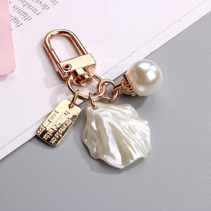 Womens Cute Key Rings Shell Heart Pearl Shape Keychain Charm Bag Hanger Pendants - Aimall