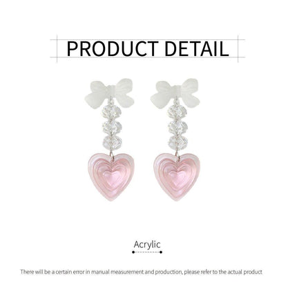 Pink Heart Earrings Long Cute Heart Shaped Dangle Jewelry Women Fashion