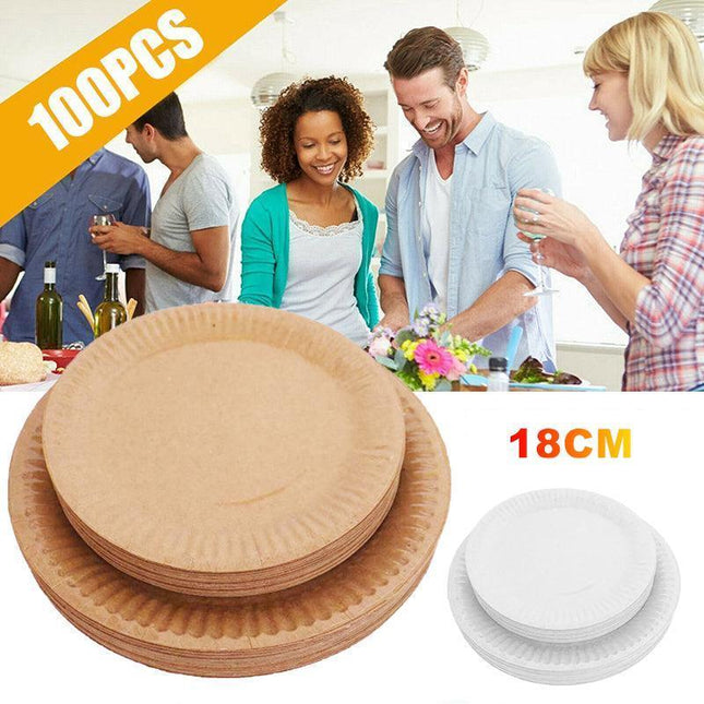 18CM Disposable Brown Paper Plates Dinner Dessert Party Plate Eco-Friendly Bulk - Aimall
