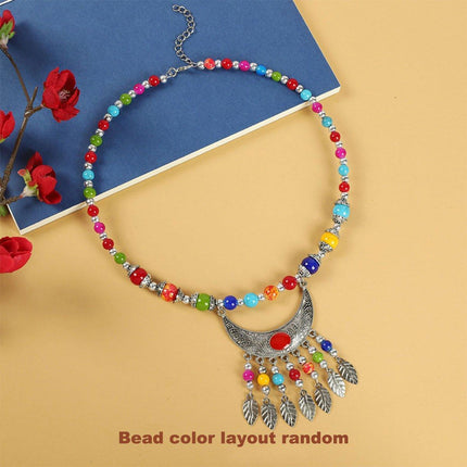 Vintage Ethnic Crescent Leaf Fringe Headpiece Forehead Chain Boho Fashion