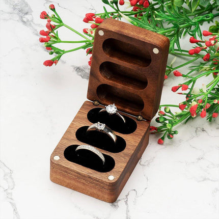 Wooden Ring Jewellery Box High Storage Box with Three Compartments for Rings