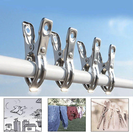 Large Stainless Steel Clothes Pegs Hanging Clip Laundry Windproof Clamp - Aimall
