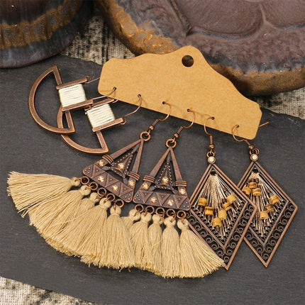 3Set Pairs Bohemian Style Earrings Retro Ethnic Fashionable Romantic Su Earrings