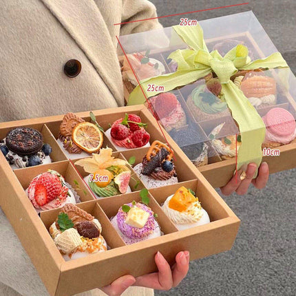 Clear Plastic Nine-grid Cake Box Pack of 10 Storage Containers High Quality