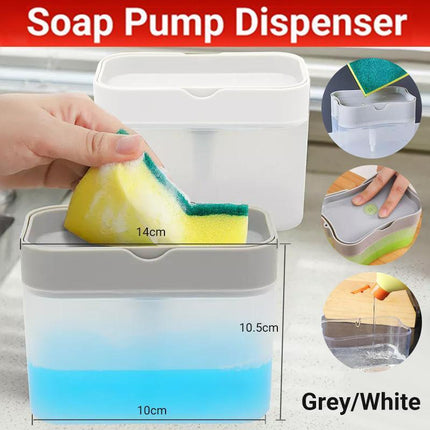 2 In 1 Soap Pump Dispenser Sponge Holder Dish Washing Liquid Container Kitchen - Aimall