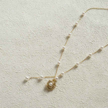 Gold Flower Pearl Tassel Necklace Elegant Temperament Jewelry Gift for Women