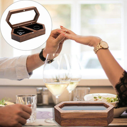 Elegant Black Walnut Wooden Ring Box Jewelry Diamond Proposal Gift Display Box