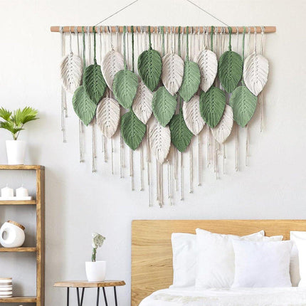 Cotton Rope Woven Leaves Tapestry Wall Hanging for Living Room Bedroom Decor