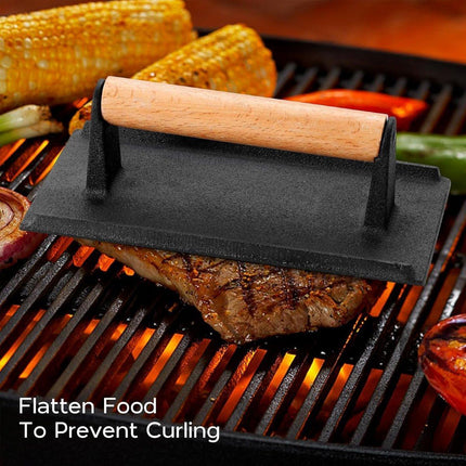 Cast Iron Meat Press Rectangular Grill BBQ Steak Press for Outdoor Cooking