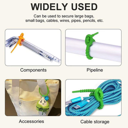 50PCS Reusable Silicone Sealing Cable Ties Food Storage Bag Clips Cord With Hole