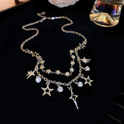 Stylish Star Tassel Geometric Necklace Chain Fashion Jewelry for Women and Girls