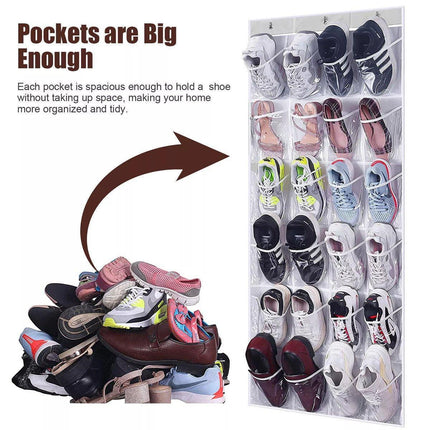 24 Pocket Shoe Organiser Bag Over Door Holder Hanging Shelf Storage Rack Hooks