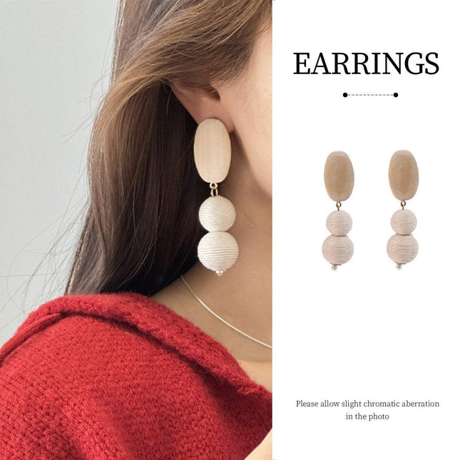 Geometric Wooden Tassel Earrings Vintage Simple Round Earrings Fashion Jewelry