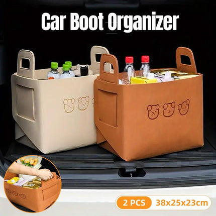 2pcs Felt Storage Basket Foldable Large Bear Basket Car Boot Basket for Dirty