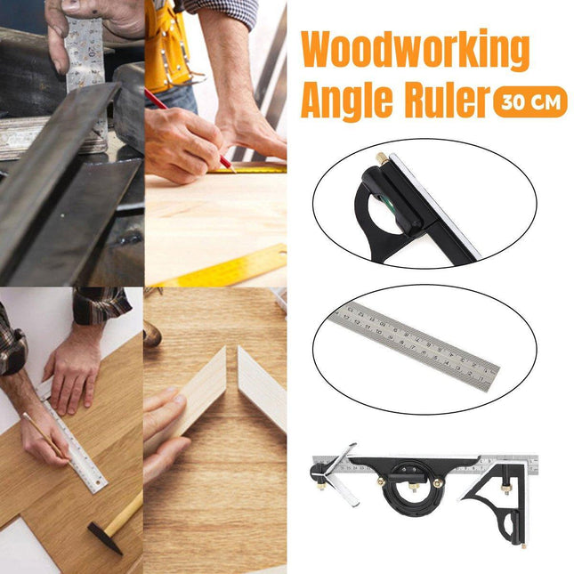 300MM Multifunctional Angle Ruler with 180 Degree Protractor Level Woodworking Tool