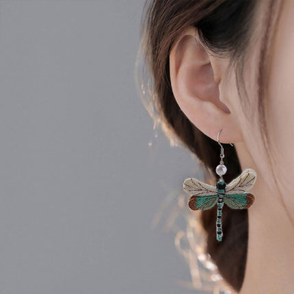 Vintage Dragonfly Earrings Ethnic Fabric Dangle Jewelry for Women Fashion