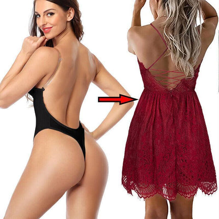 M Size Women Deep U Plunge Seamless Push Up Bra Thong Backless Bodysuit - Aimall