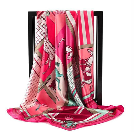 90x90cm Women Silk Satin Wrap Professional Lady Summer Beach Large Square Scarf - Aimall