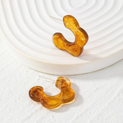 Vintage Amber C Shaped Earrings Retro Style Jewellery Women Girls Fashion