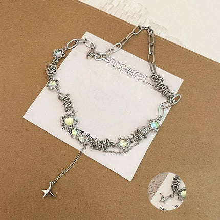 Moonstone Pendant Necklace Cool Tone Clavicle Chain for Women Girls Jewelry Gift - Aimall